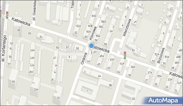 Katowice, Ordona, 1, mapa Katowic