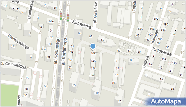Katowice, Ordona, 10A, mapa Katowic