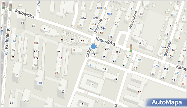 Katowice, Ordona, 1A, mapa Katowic