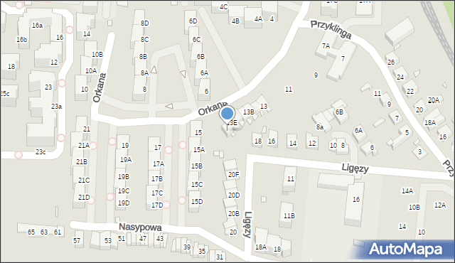 Katowice, Orkana Władysława, 13F, mapa Katowic