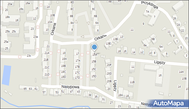 Katowice, Orkana Władysława, 15A, mapa Katowic
