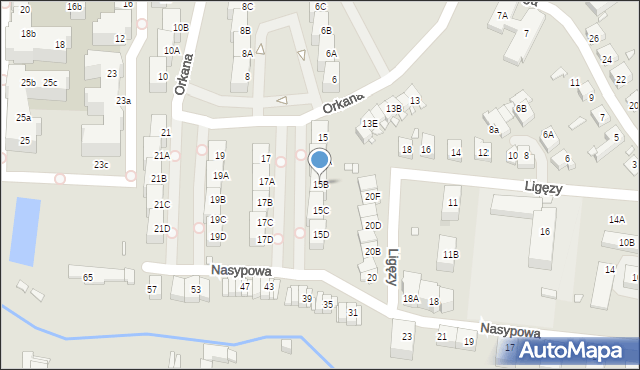 Katowice, Orkana Władysława, 15B, mapa Katowic