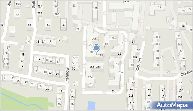 Katowice, Orkana Władysława, 18a, mapa Katowic