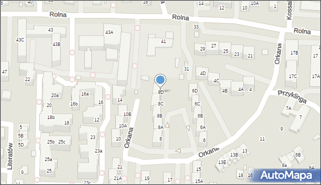 Katowice, Orkana Władysława, 8D, mapa Katowic