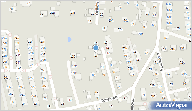 Katowice, Orlików, 13, mapa Katowic