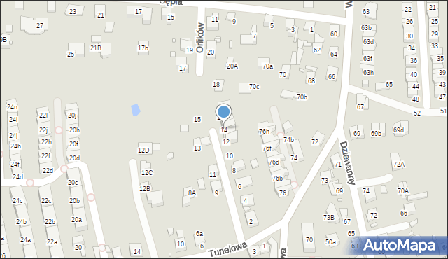 Katowice, Orlików, 14, mapa Katowic