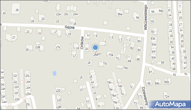 Katowice, Orlików, 20A, mapa Katowic