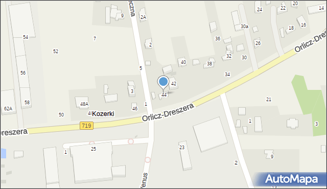 Kozerki, Orlicz-Dreszera Gustawa, gen., 44, mapa Kozerki