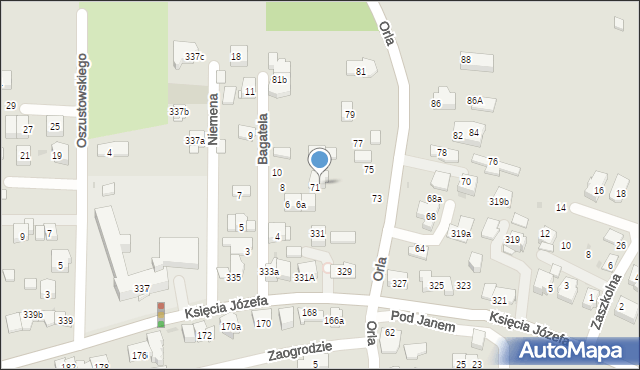 Kraków, Orla, 73a, mapa Krakowa