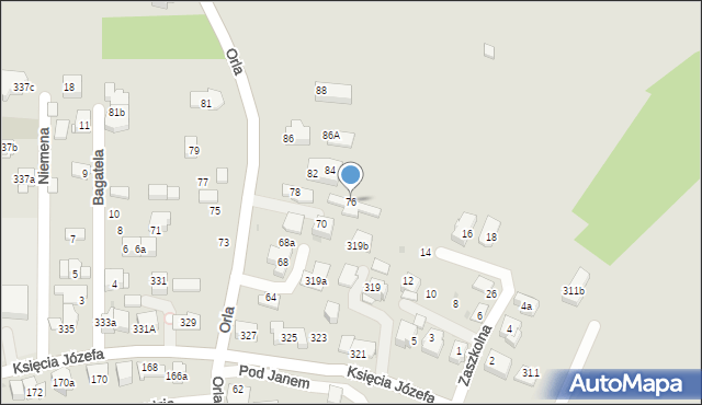 Kraków, Orla, 76, mapa Krakowa