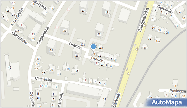 Kraków, Oraczy, 13, mapa Krakowa