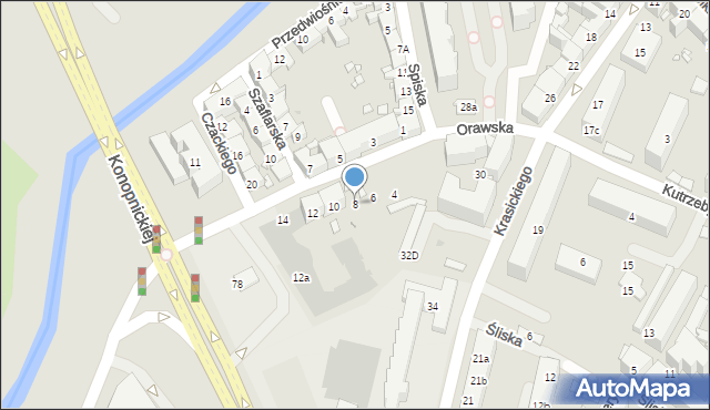 Kraków, Orawska, 8, mapa Krakowa