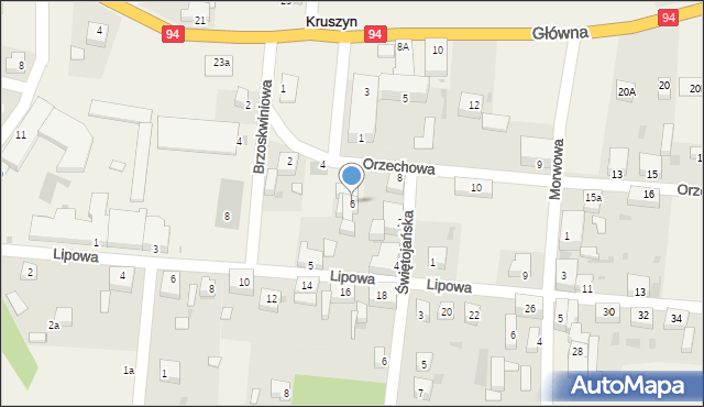 Kruszyn, Orzechowa, 6, mapa Kruszyn