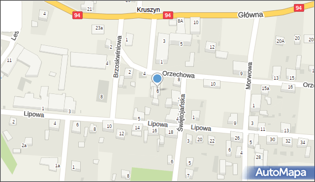 Kruszyn, Orzechowa, 6, mapa Kruszyn