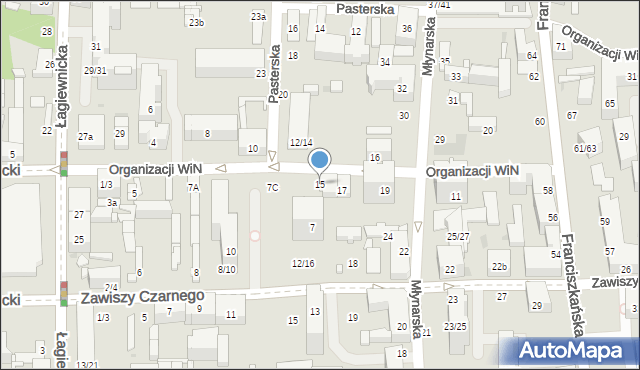 Łódź, Organizacji Wolność i Niezawisłość, 15, mapa Łodzi