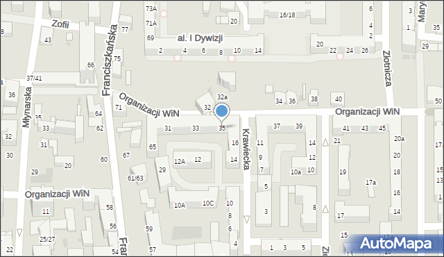 Łódź, Organizacji Wolność i Niezawisłość, 35, mapa Łodzi