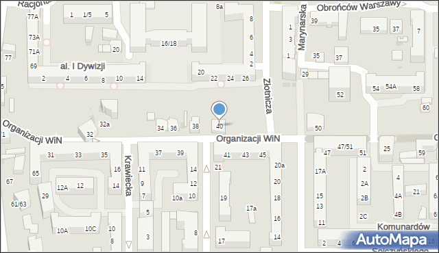 Łódź, Organizacji Wolność i Niezawisłość, 40, mapa Łodzi