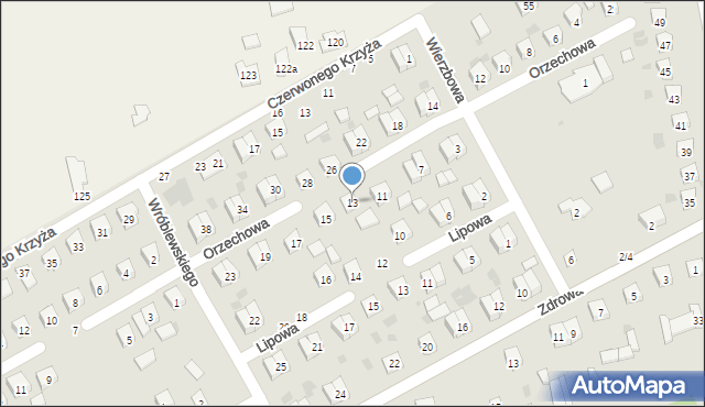 Łosice, Orzechowa, 13, mapa Łosice