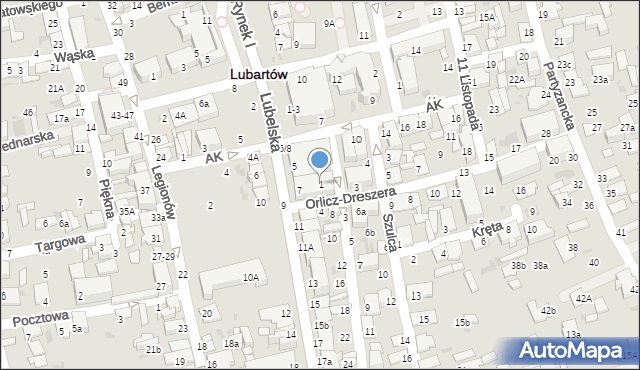 Lubartów, Orlicz-Dreszera Gustawa, gen., 1, mapa Lubartów