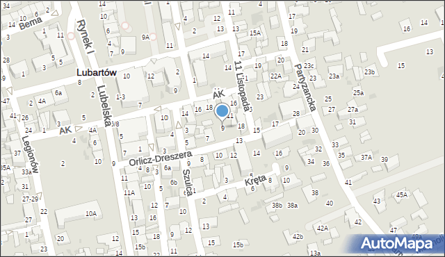 Lubartów, Orlicz-Dreszera Gustawa, gen., 9, mapa Lubartów