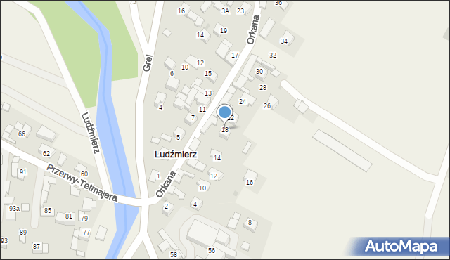 Ludźmierz, Orkana Władysława, 18, mapa Ludźmierz