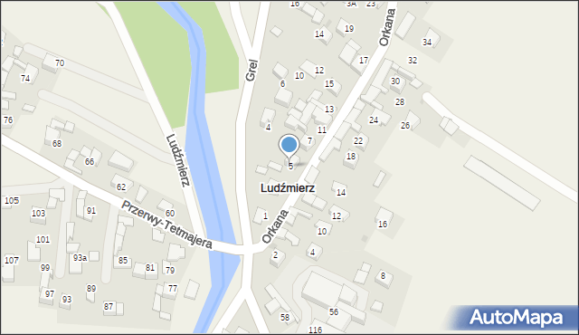 Ludźmierz, Orkana Władysława, 5, mapa Ludźmierz