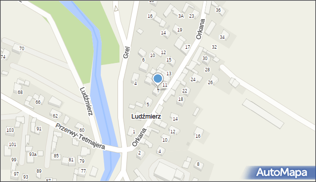 Ludźmierz, Orkana Władysława, 7, mapa Ludźmierz