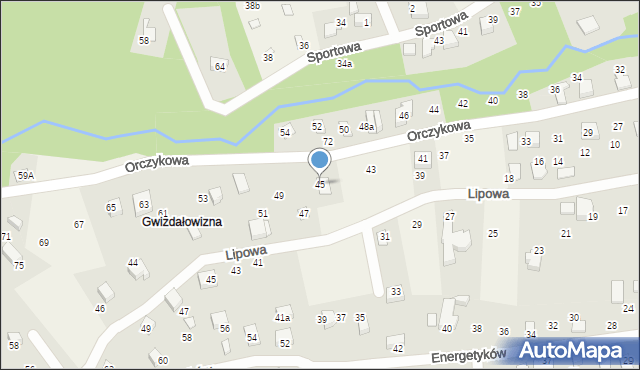 Meszna, Orczykowa, 45, mapa Meszna