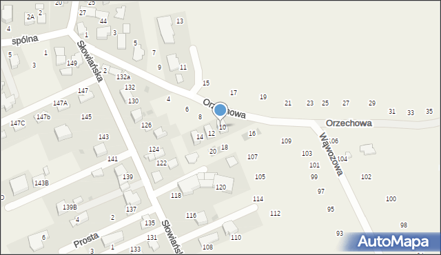 Modlniczka, Orzechowa, 10, mapa Modlniczka