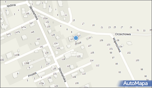 Modlniczka, Orzechowa, 20, mapa Modlniczka