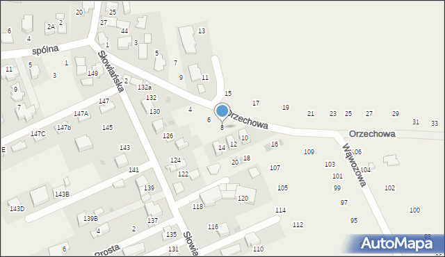 Modlniczka, Orzechowa, 8, mapa Modlniczka