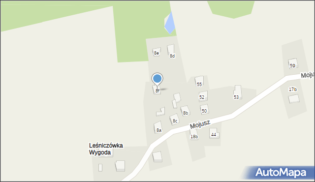 Mojusz, Orzechowa, 1, mapa Mojusz