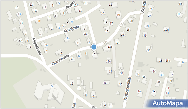 Mysłowice, Orzechowa, 10, mapa Mysłowice