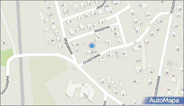Mysłowice, Orzechowa, 5, mapa Mysłowice