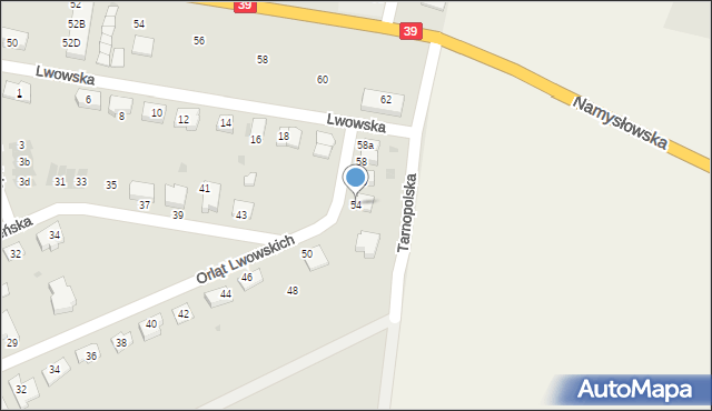 Namysłów, Orląt Lwowskich, 54, mapa Namysłów