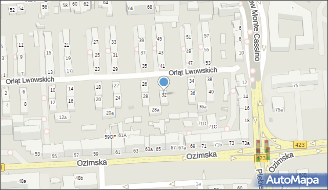 Opole, Orląt Lwowskich, 32, mapa Opola
