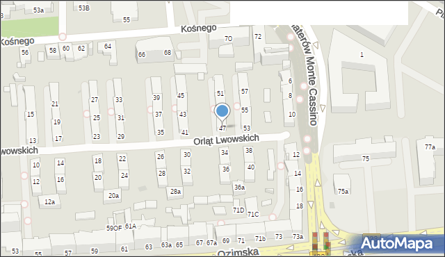 Opole, Orląt Lwowskich, 47, mapa Opola
