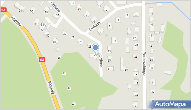 Ostrołęka, Ordona Juliusza Konstantego, 21, mapa Ostrołęka