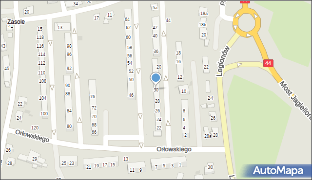 Oświęcim, Orłowskiego Aleksandra, 30, mapa Oświęcimia