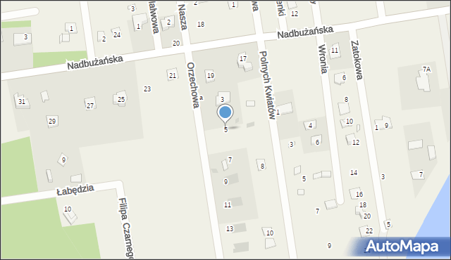 Popowo-Parcele, Orzechowa, 5, mapa Popowo-Parcele