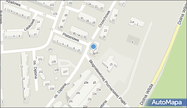 Poznań, Orzechowa, 29, mapa Poznania