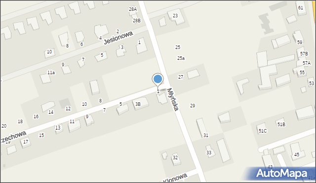 Różyny, Orzechowa, 1, mapa Różyny