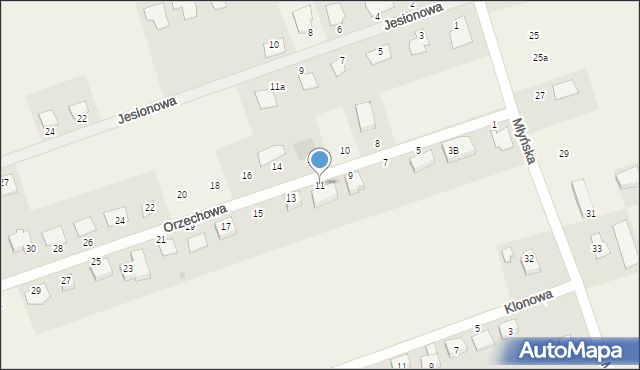 Różyny, Orzechowa, 11, mapa Różyny