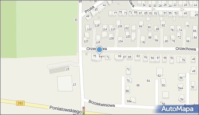 Ruszowice, Orzechowa, 73, mapa Ruszowice