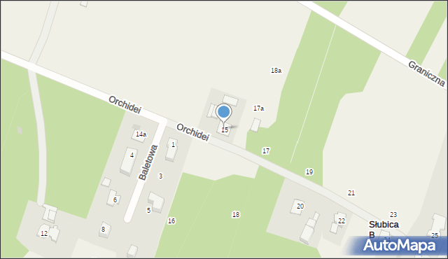 Słubica B, Orchidei, 15, mapa Słubica B