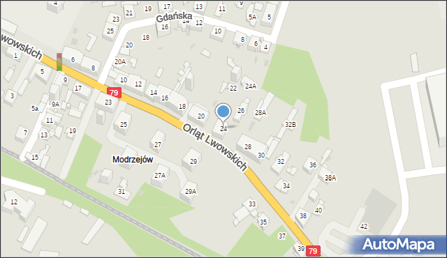 Sosnowiec, Orląt Lwowskich, 24, mapa Sosnowca