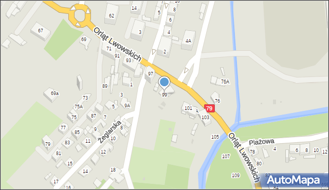 Sosnowiec, Orląt Lwowskich, 99, mapa Sosnowca