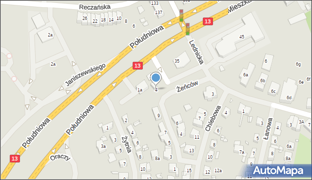 Szczecin, Oraczy, 4, mapa Szczecina