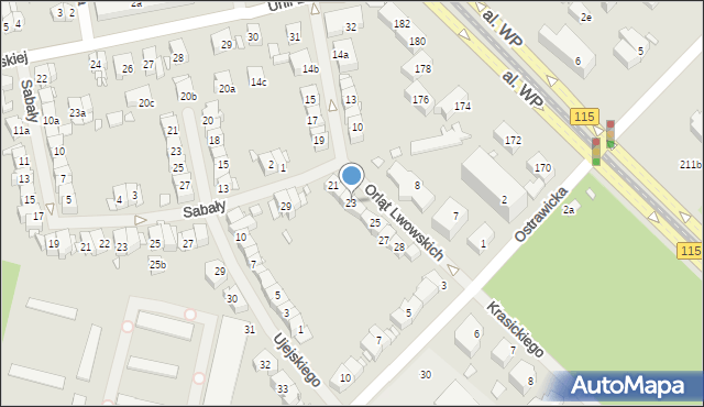 Szczecin, Orląt Lwowskich, 23, mapa Szczecina