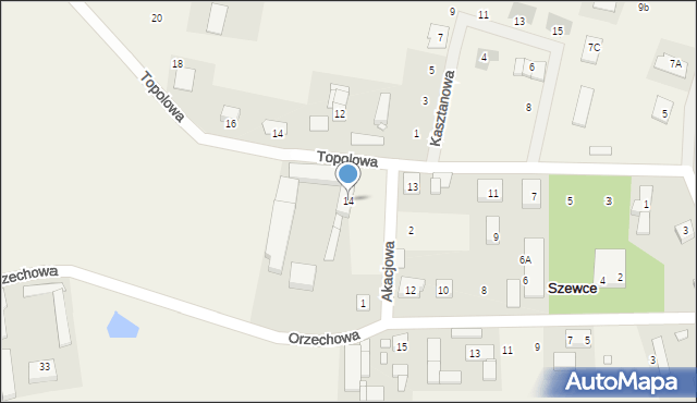 Szewce, Orzechowa, 14, mapa Szewce